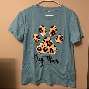 Blue Dog Mom T-Shirt with Leopard Print Paw size M NEW